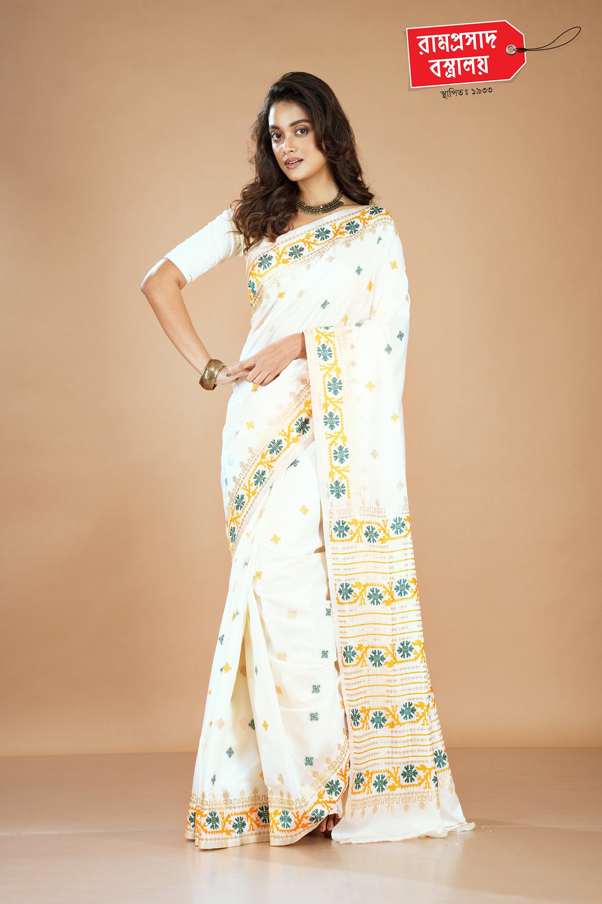 WHITE SEMI SILK SAREE