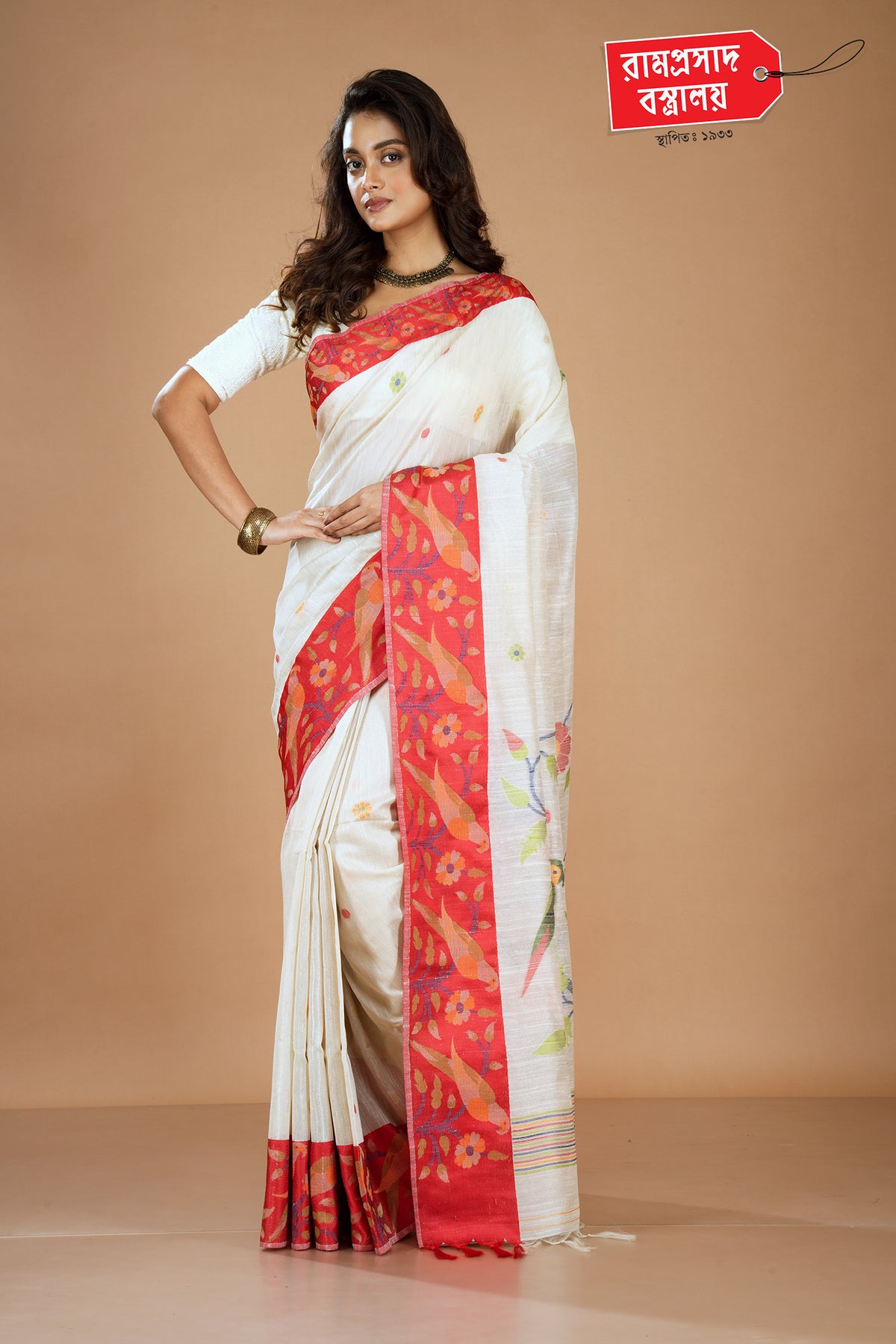 WHITE FANCY TUSSAR SAREE