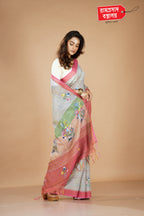 BEIGE SEMI LINEN SAREE