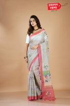 BEIGE SEMI LINEN SAREE