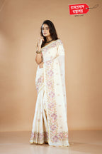 CREAM SEMI LINEN SAREE