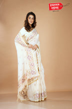 CREAM SEMI LINEN SAREE