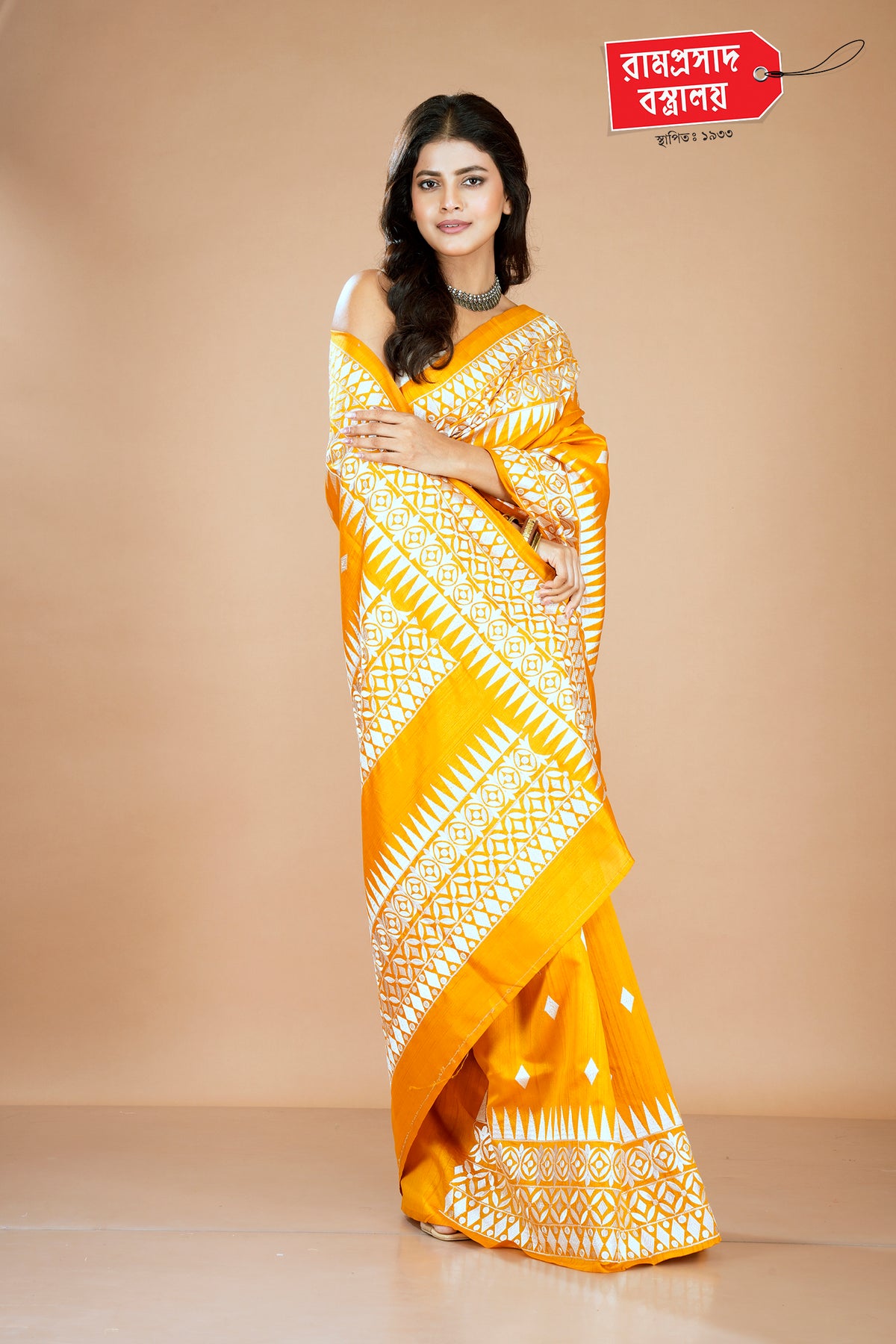 MUSTARD TUSSAR PARSI WORK SAREE