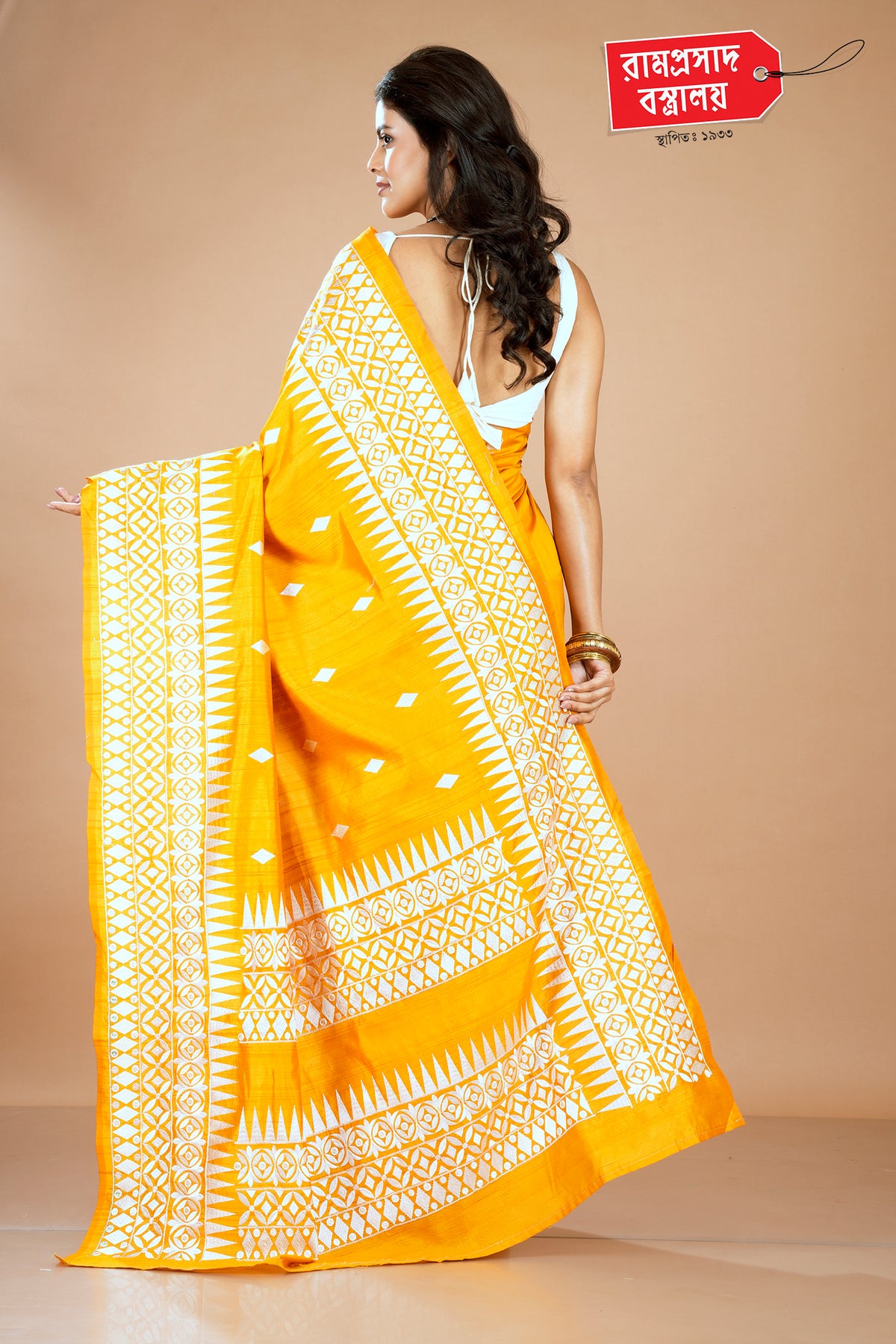 MUSTARD TUSSAR PARSI WORK SAREE