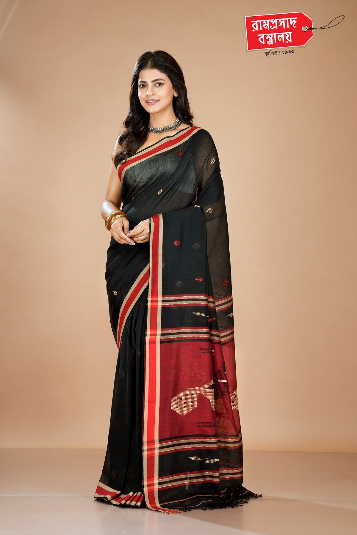 BLACK LINEN COTTON SAREE