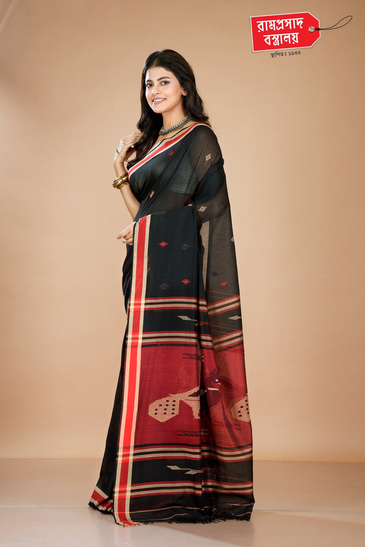 BLACK LINEN COTTON SAREE