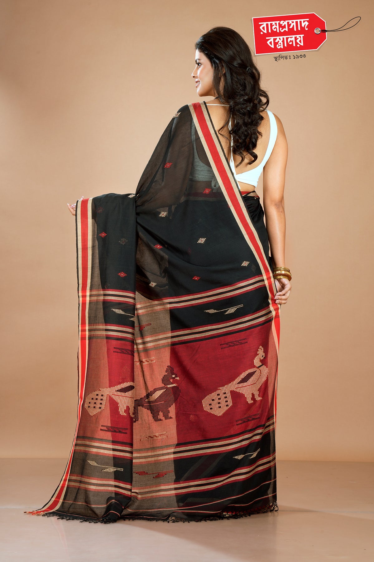BLACK LINEN COTTON SAREE