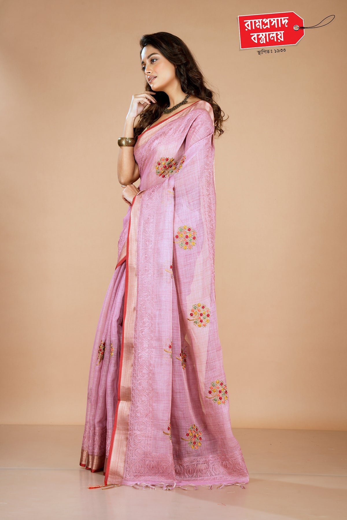 PINK LINEN SEMI SILK SAREE