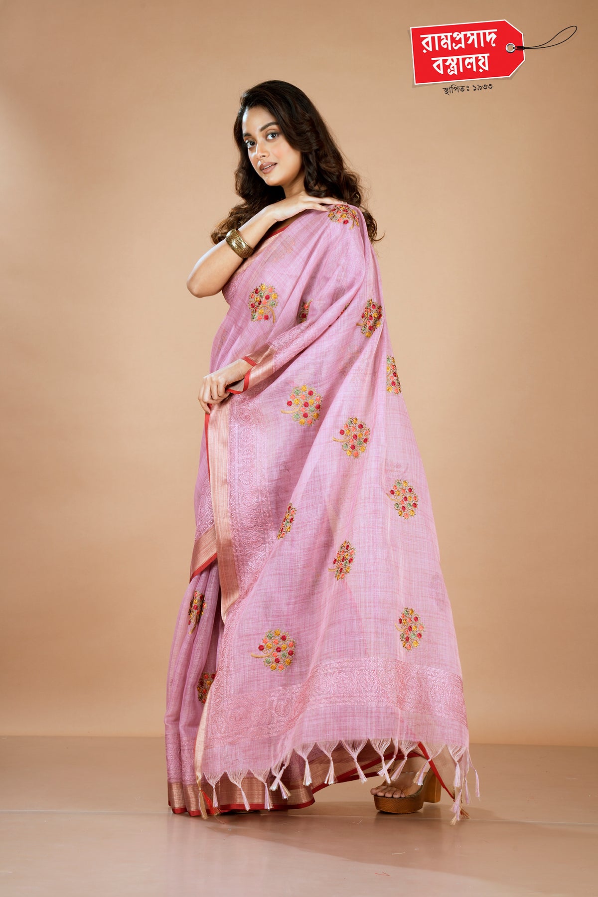 PINK LINEN SEMI SILK SAREE