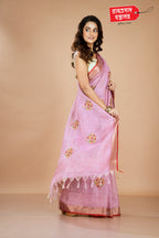PINK LINEN SEMI SILK SAREE