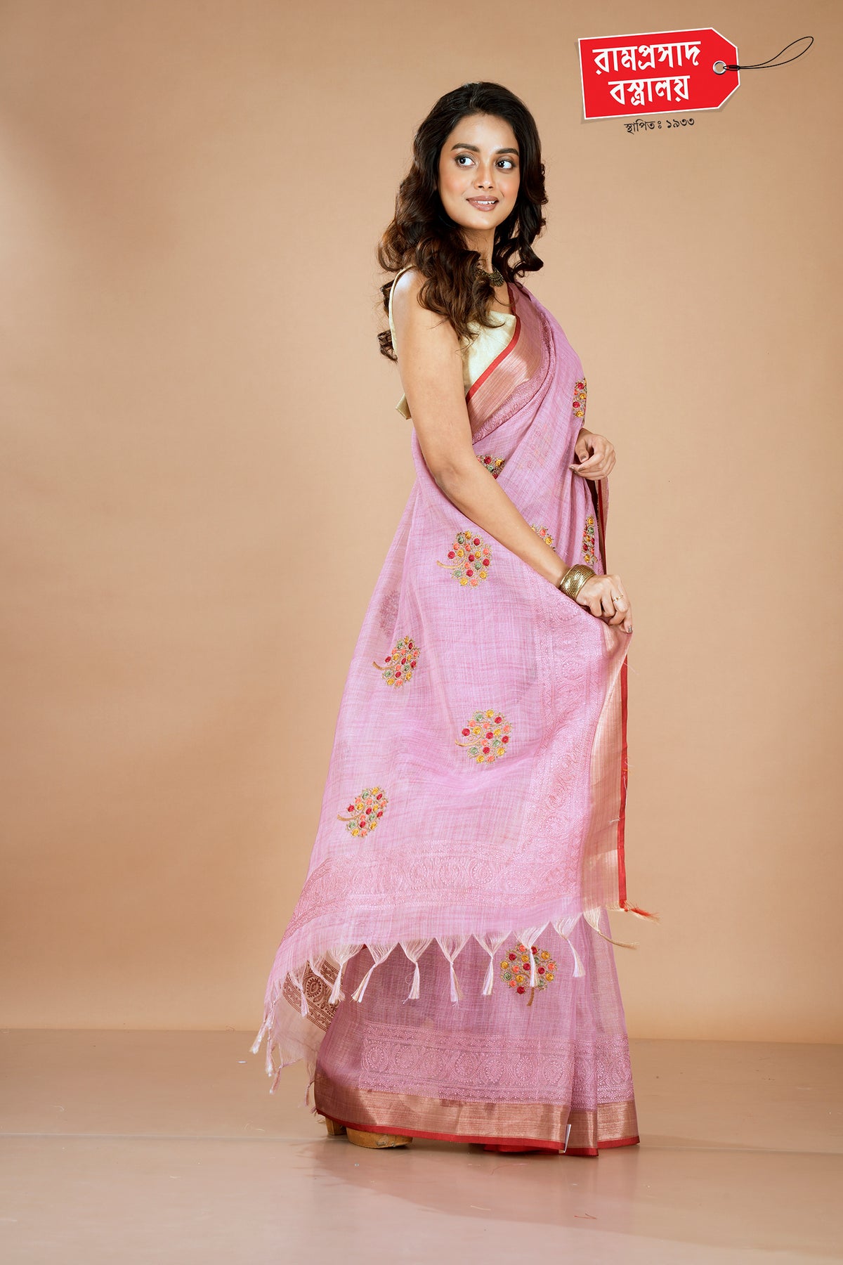 PINK LINEN SEMI SILK SAREE
