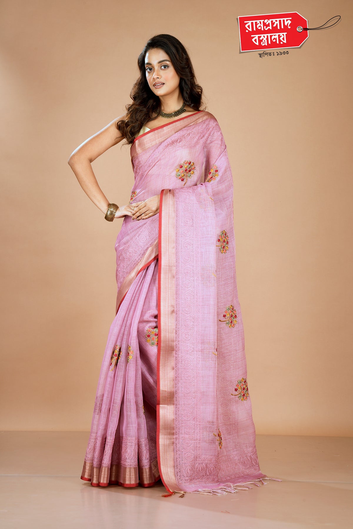 PINK LINEN SEMI SILK SAREE
