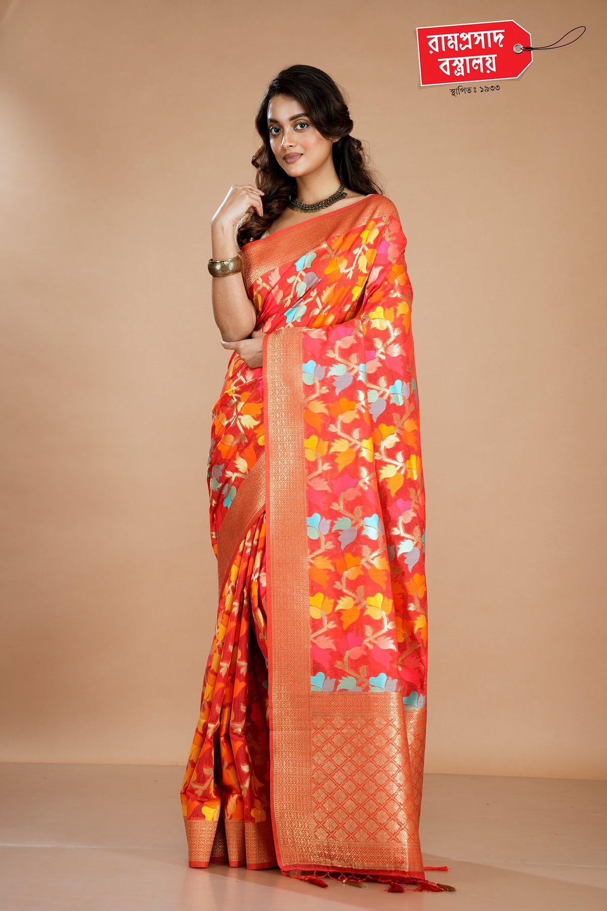 ORANGE PASHMINA SILK SAREE