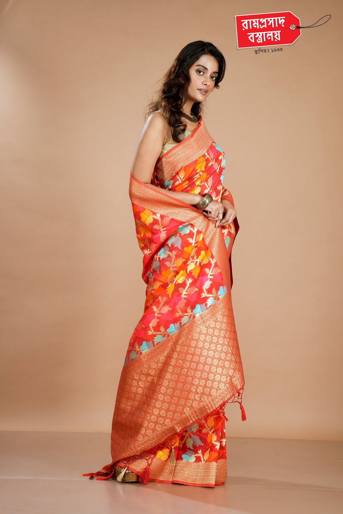 ORANGE PASHMINA SILK SAREE