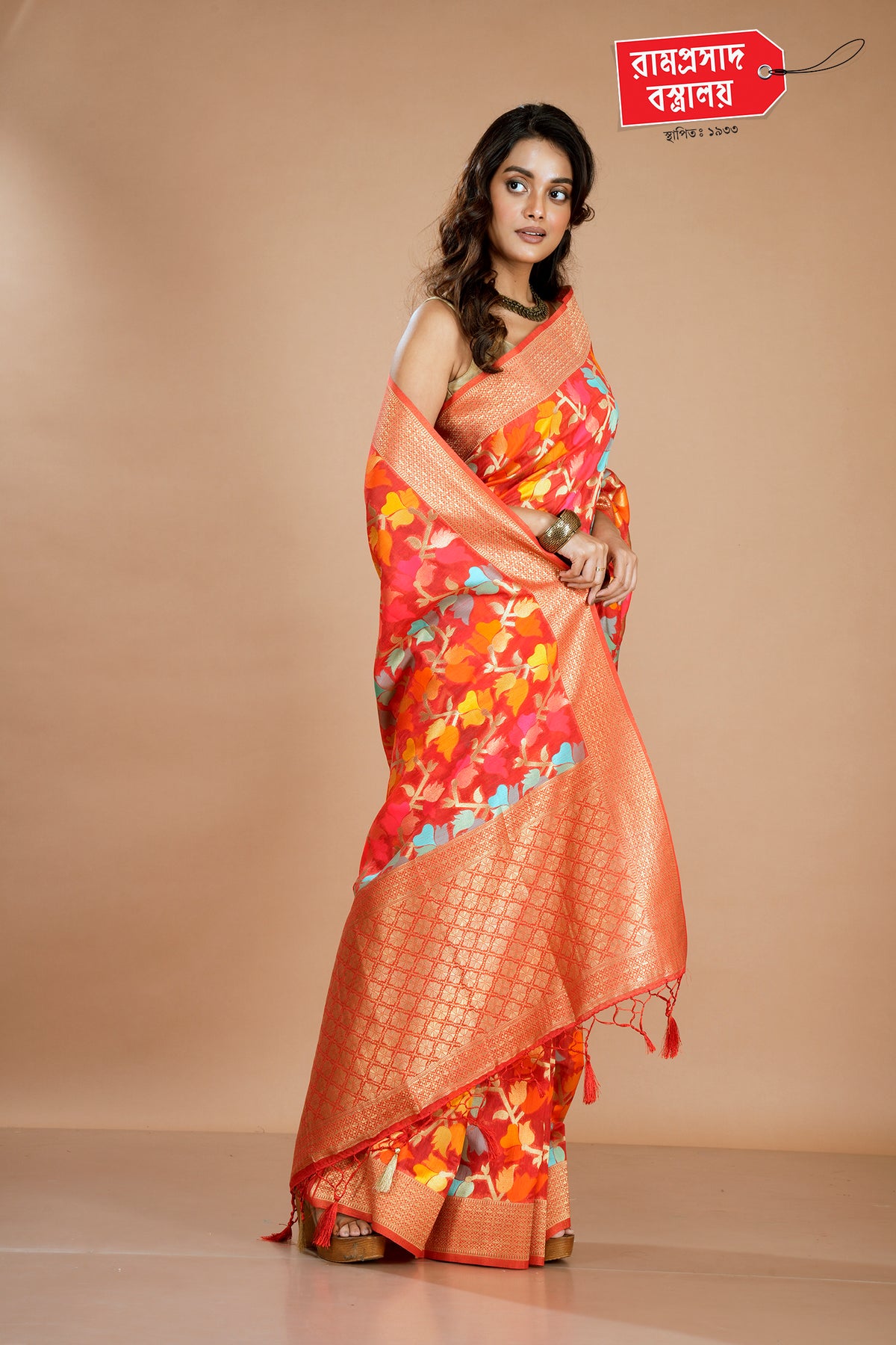 ORANGE PASHMINA SILK SAREE