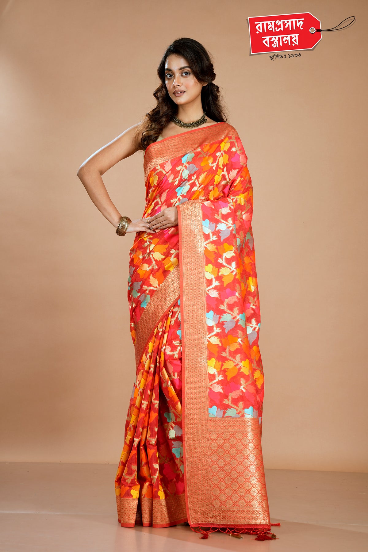 ORANGE PASHMINA SILK SAREE