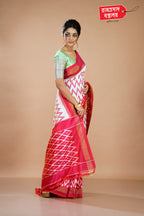 WHITE IKKAT SAREE