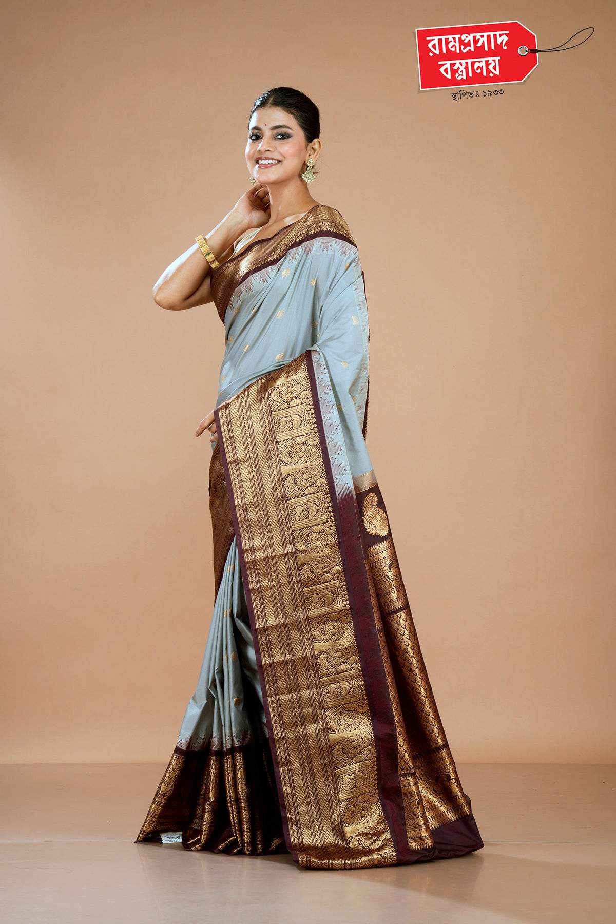 GREY SEMI KANJIVARAM SAREE