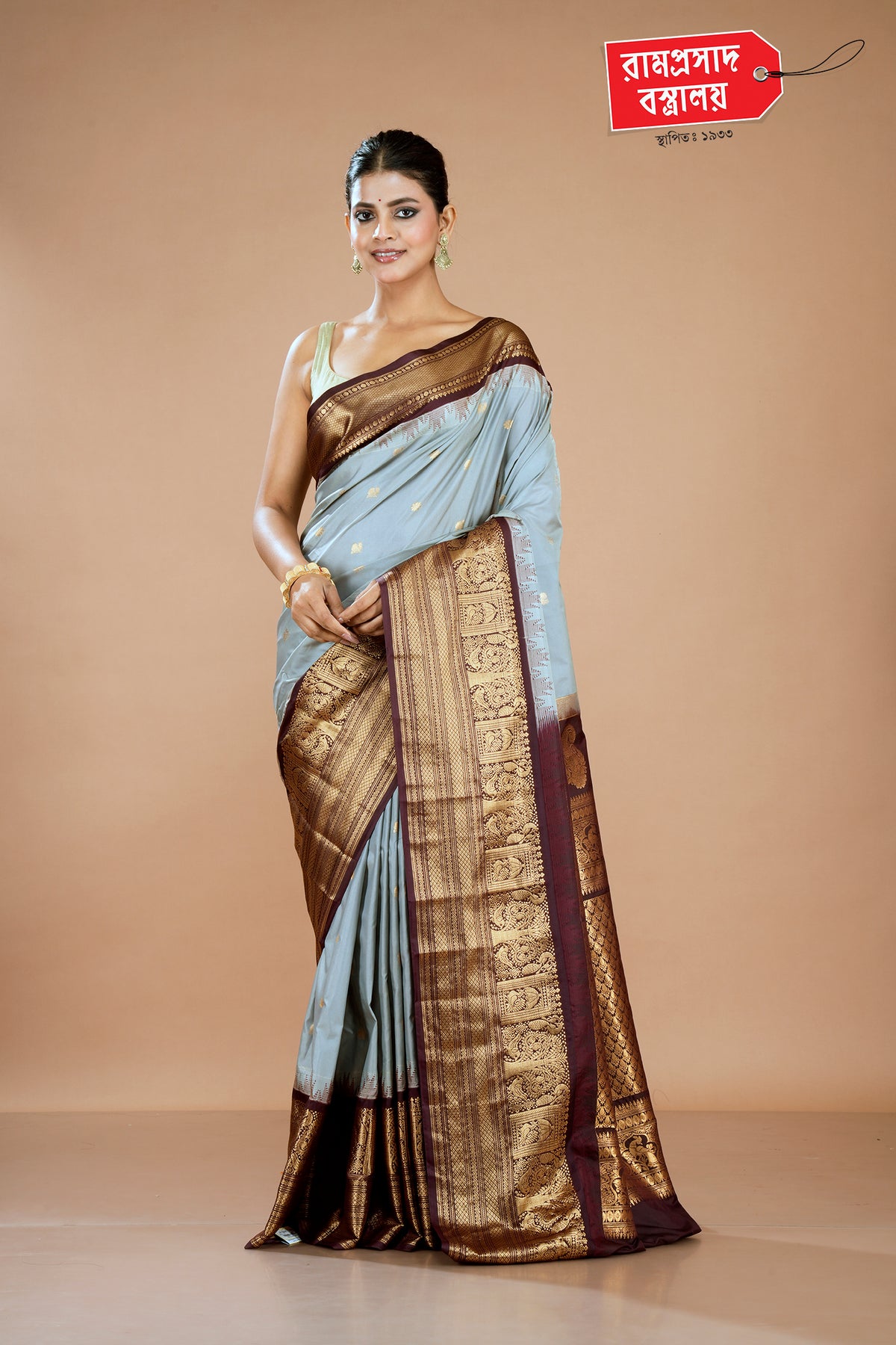 GREY SEMI KANJIVARAM SAREE