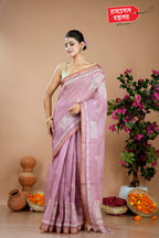 PINK SEMI LINEN SAREE