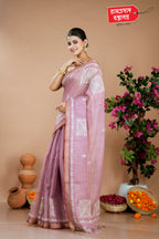 PINK SEMI LINEN SAREE