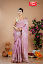 PINK SEMI LINEN SAREE
