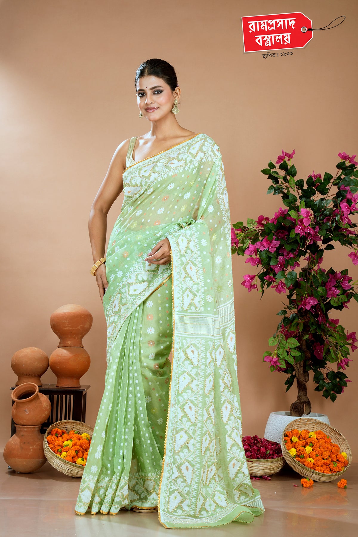 GREEN CUTDANA JAMDANI SAREE (DHAKAI)