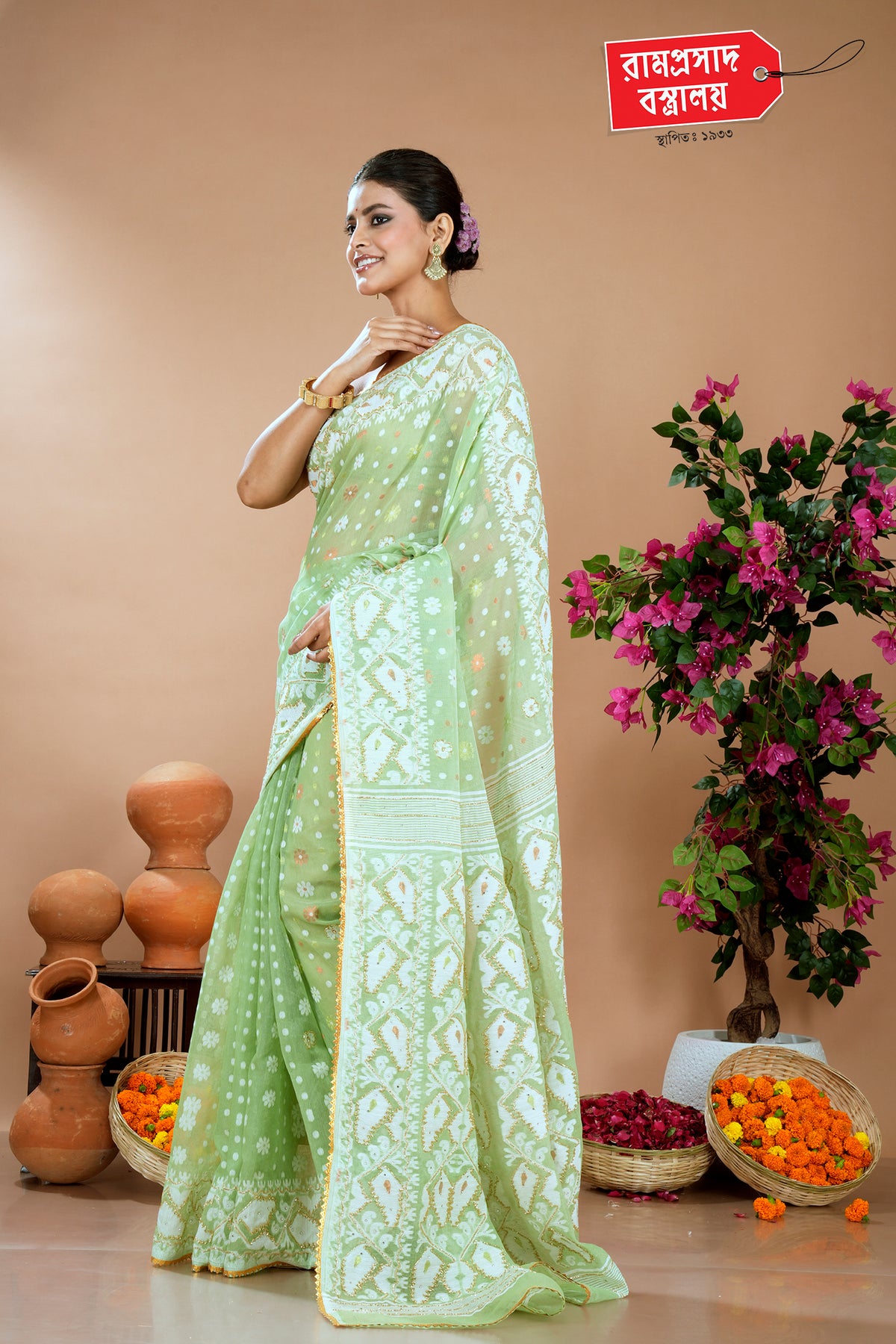 GREEN CUTDANA JAMDANI SAREE (DHAKAI)