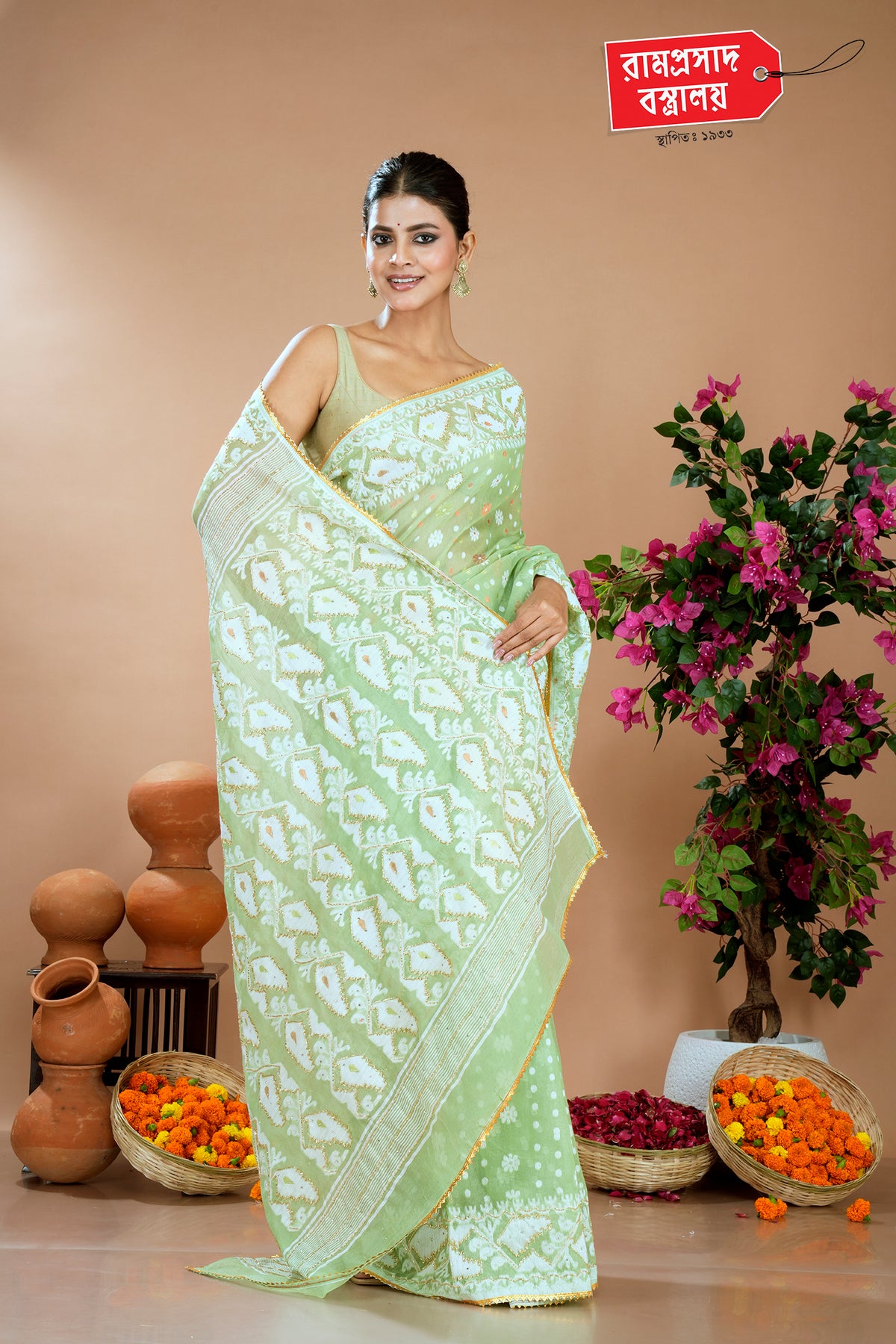 GREEN CUTDANA JAMDANI SAREE (DHAKAI)