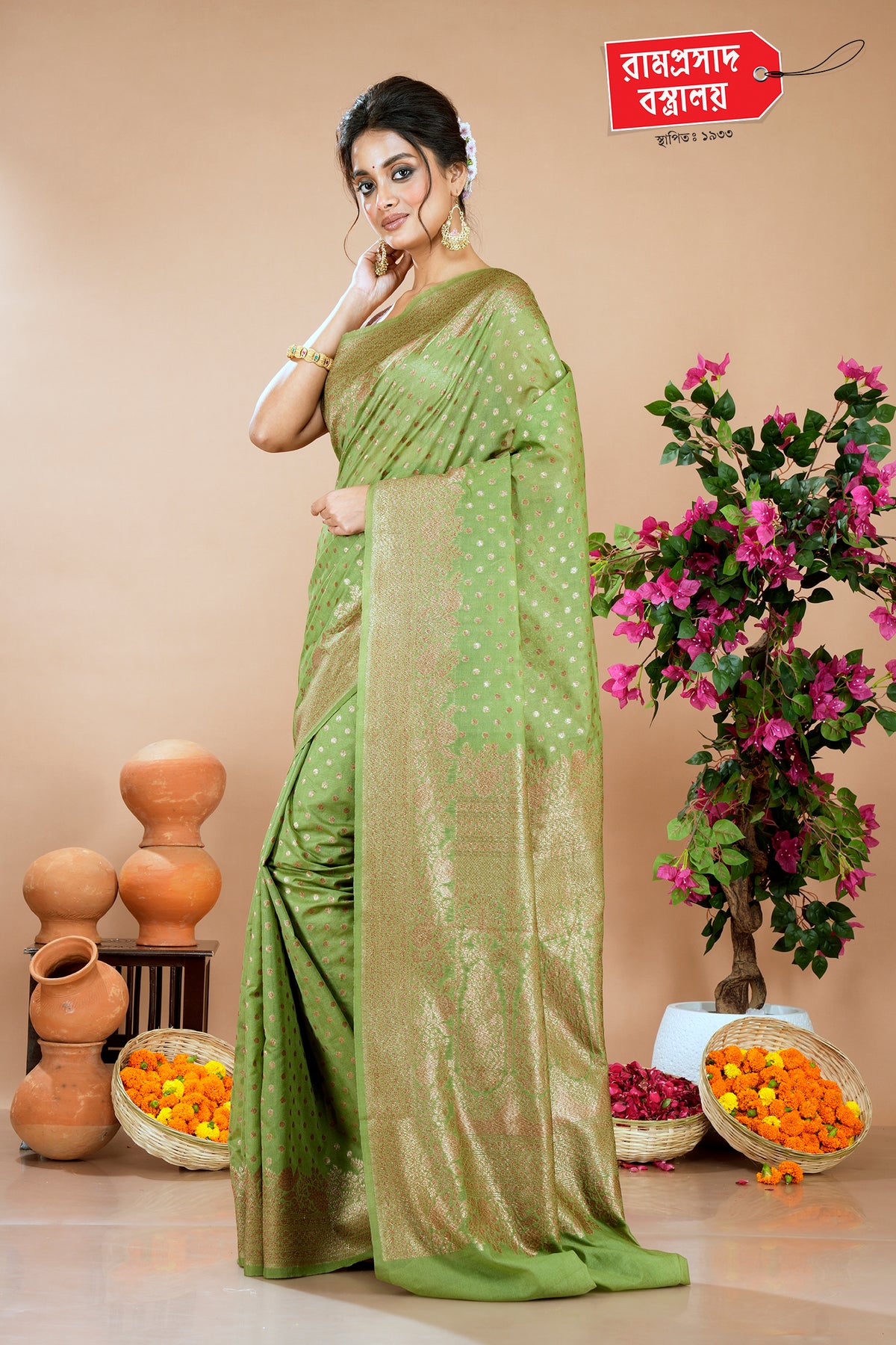 PISTA KHADDI SAREE