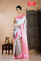 GREY SILVER TISSUE SAREE