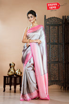 GREY SILVER TISSUE SAREE