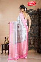 GREY SILVER TISSUE SAREE