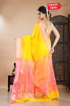 YELLOW MAHESHWARI SILK SAREE