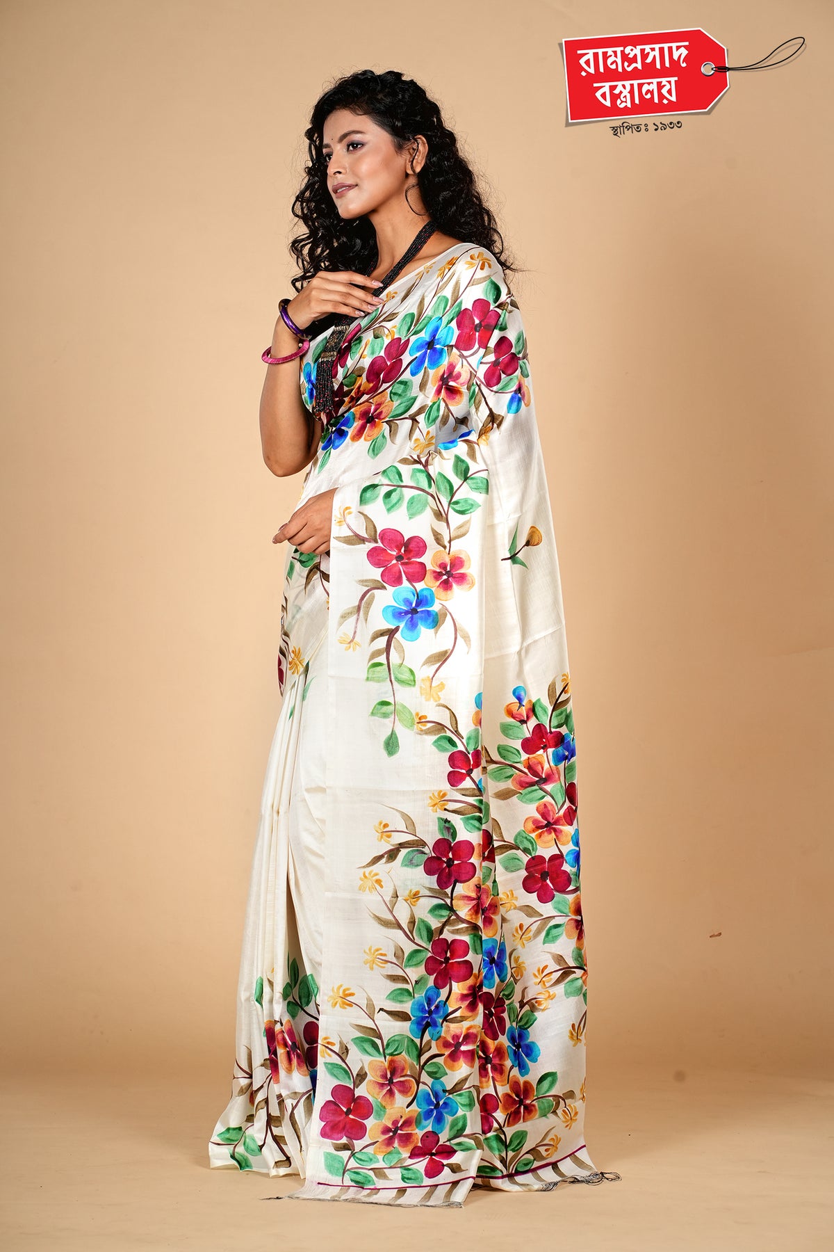 OFF-WHITE PRINTED VISHNUPURI KATAN SILK SAREE