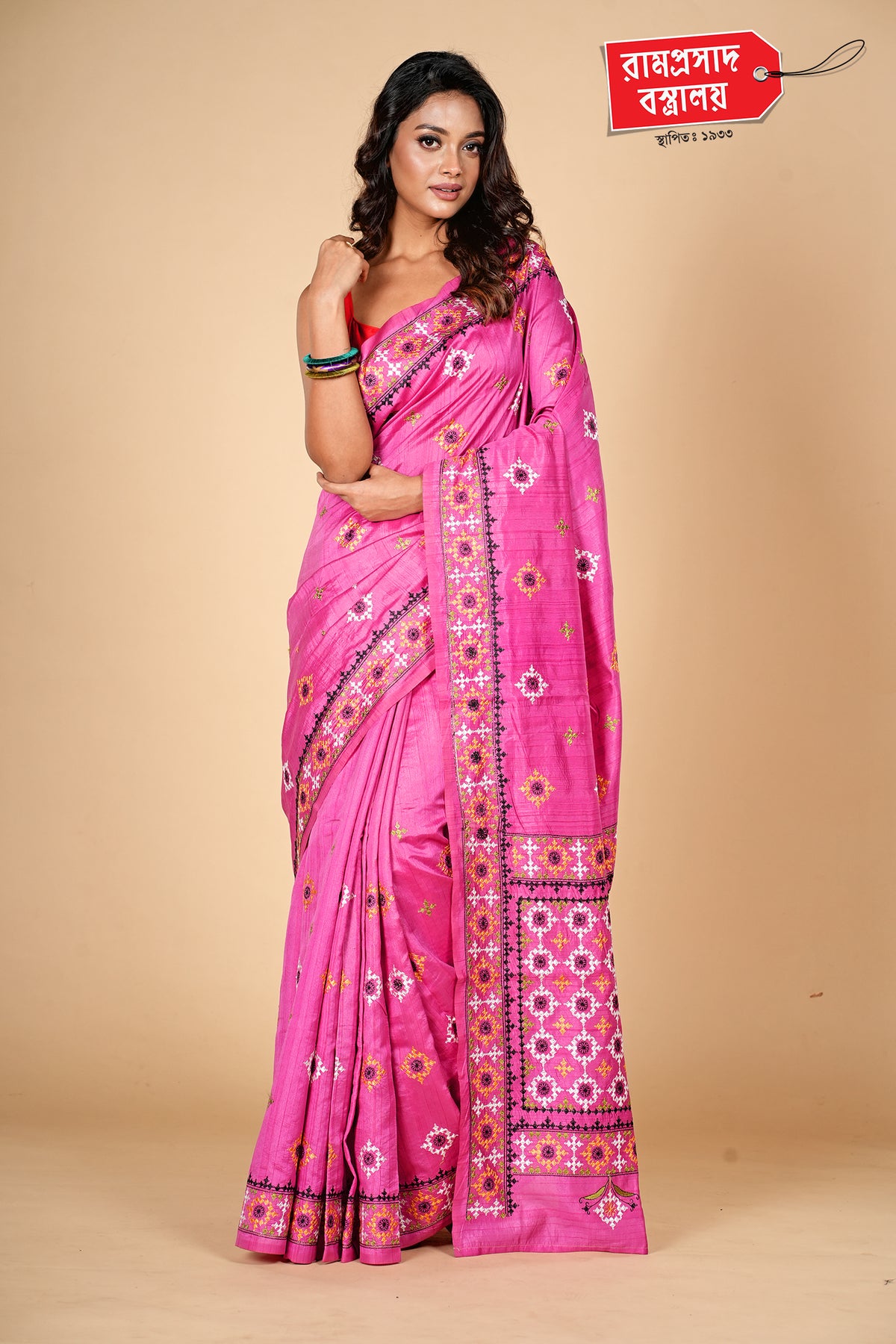 PINK TUSSAR SAREE (SEMI TUSSAR)