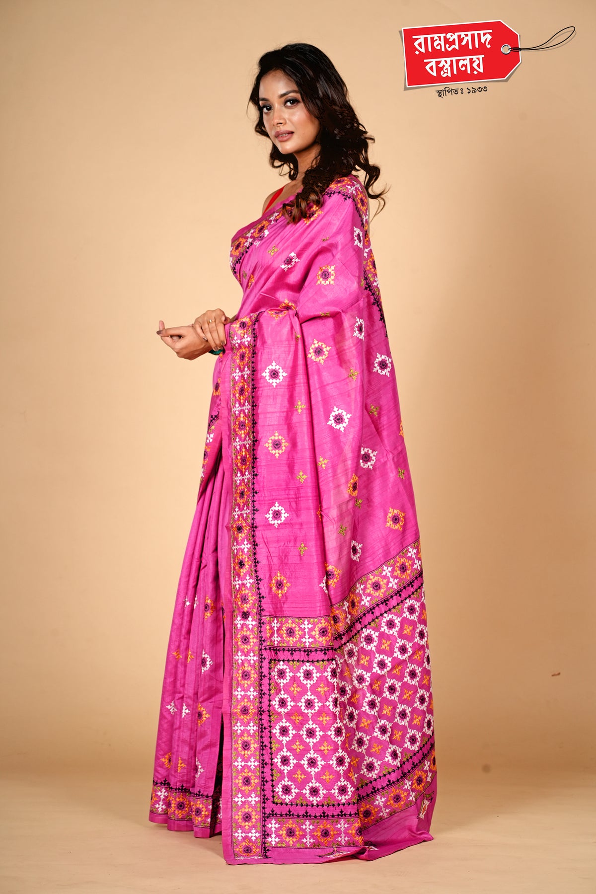 PINK TUSSAR SAREE (SEMI TUSSAR)