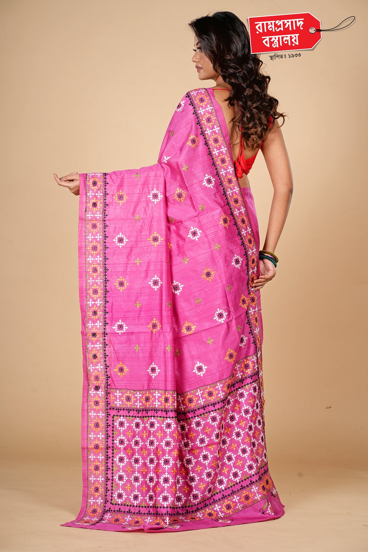 PINK TUSSAR SAREE (SEMI TUSSAR)