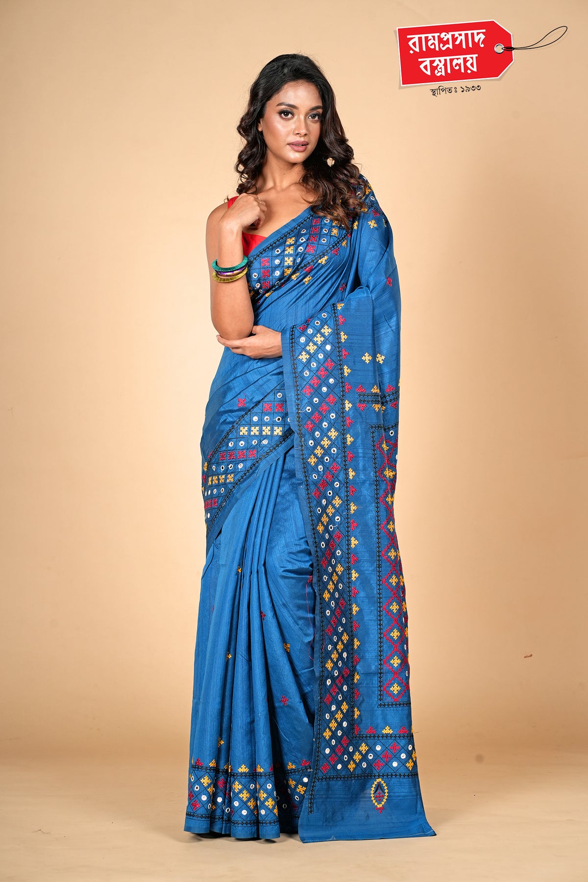 BLUE TUSSAR SAREE (SEMI TUSSAR)