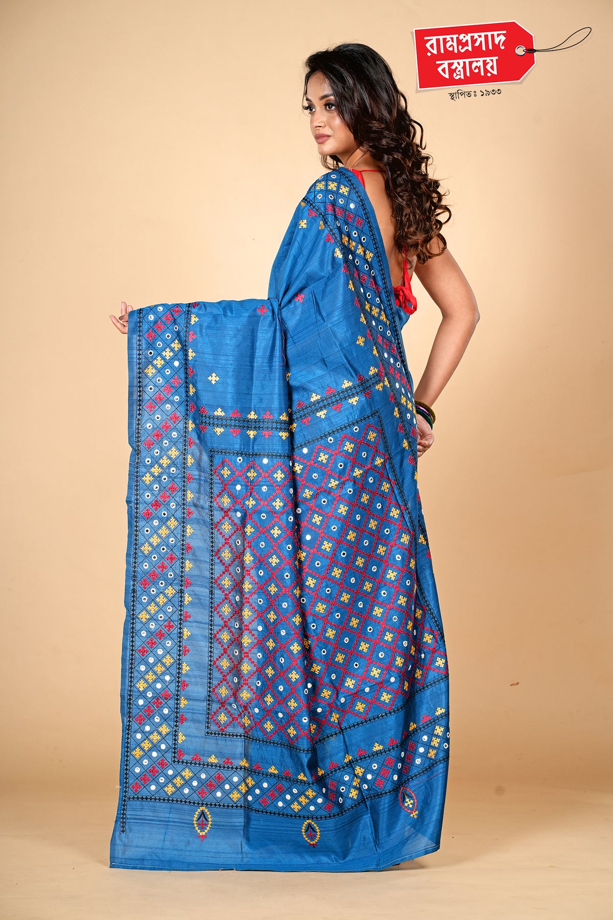 BLUE TUSSAR SAREE (SEMI TUSSAR)