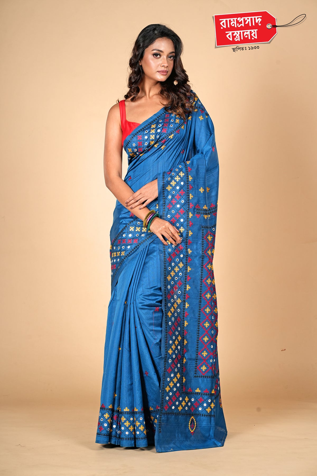 BLUE TUSSAR SAREE (SEMI TUSSAR)