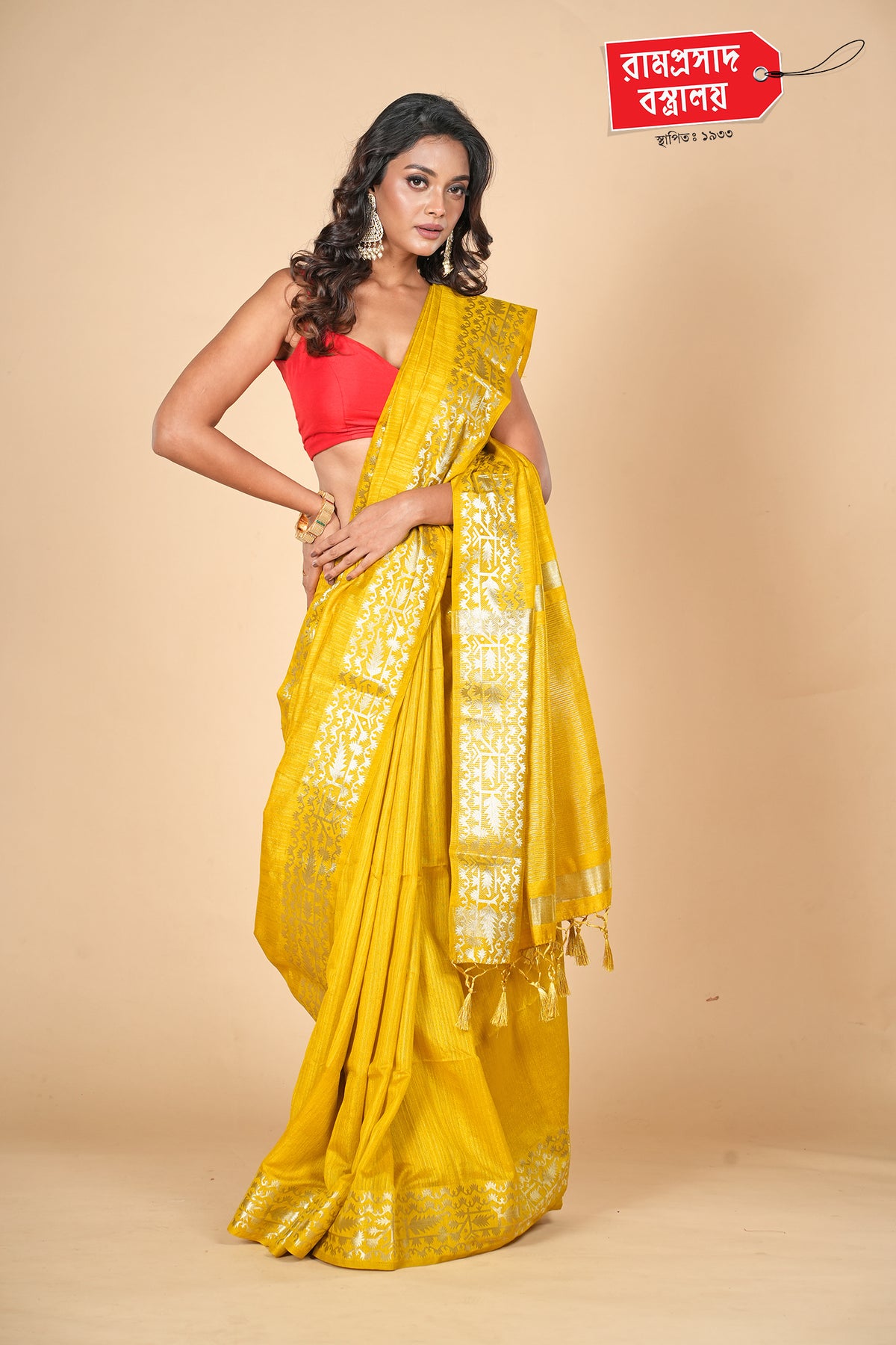 YELLOW KOSA SILK SAREE (SEMI SILK)