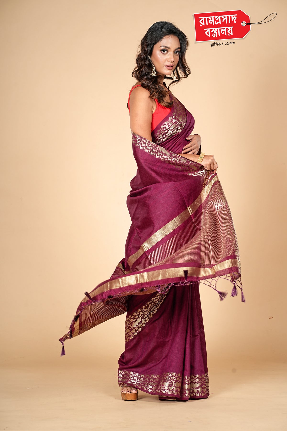 MAROON KOSA SILK SAREE (SEMI SILK)