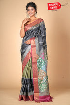 BLACK PRINTED TUSSAR SAREE