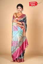 BLACK PRINTED TUSSAR SAREE