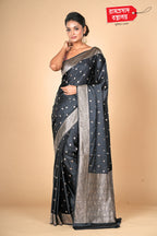 BLACK MASHRU SILK SAREE (KATAN SILK)