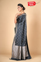 BLACK MASHRU SILK SAREE (KATAN SILK)