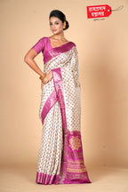 IVORY PRINTED TUSSAR SAREE