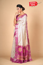 IVORY PRINTED TUSSAR SAREE