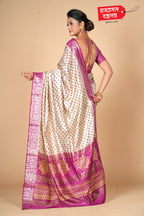 IVORY PRINTED TUSSAR SAREE
